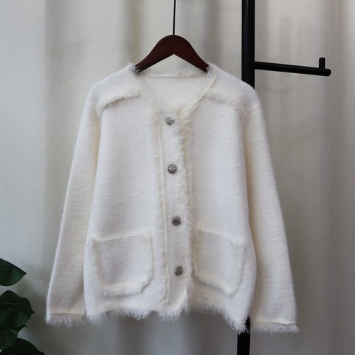 Womens Faux Mink Fur Knitted Cardigan Winter New Tassel Loose Sweater Jackets - Bild 6 von 24
