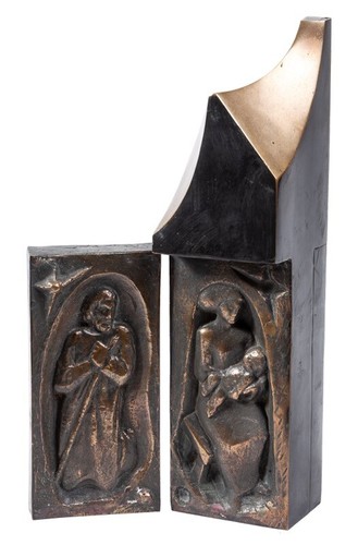 LORENZO FLECHILLA. BELEN PAREJA ESCULTURA BRONCE ( 2 PIEZAS) .PORTAL DE BELEN - - Imagen 2 de 2