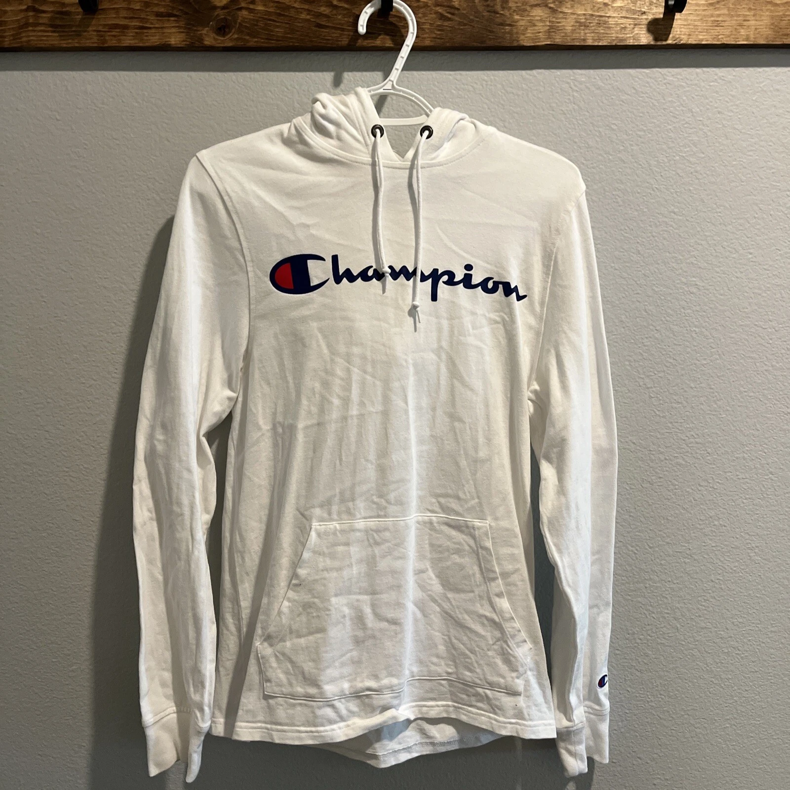 VETEMENTS Camicia uomo S Champion bianca manica lunga con cappuccio