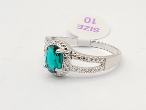 Bomb Party Ring RBP2896 “The Angel in You” Emerald/Rhodium Plating - Sz 10 - Picture 2 of 5