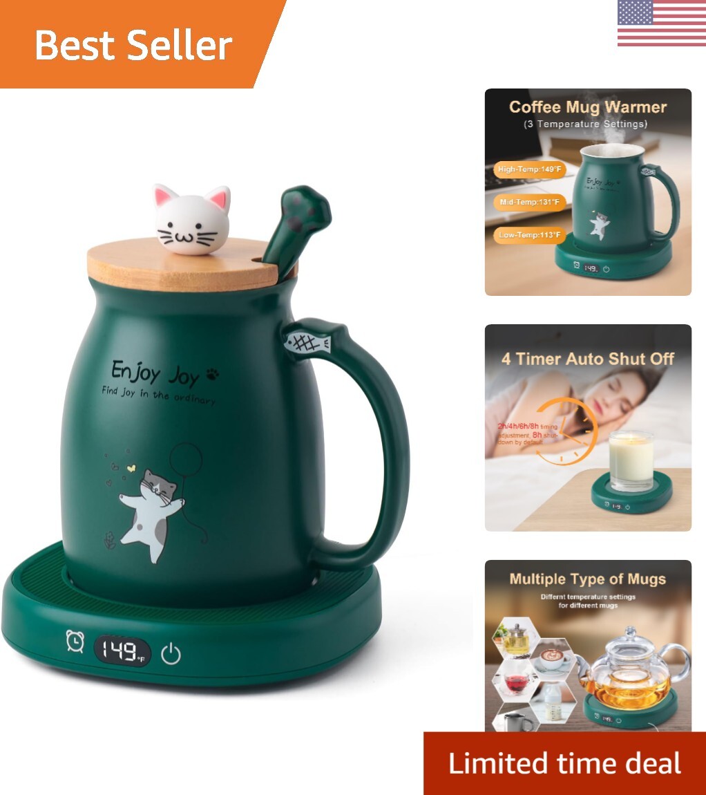 Coffee Mug Warmer & Cute Cat Mug Set, Candle Mug Warmer for Home & Office, El...