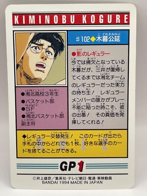 Kiminobu Kogure Slam Dunk Card Trading Card Bandai 1994 Made in