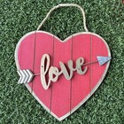 Hanging Heart Shaped Plaque -  Love Sign Plaque Red Script Lettering
