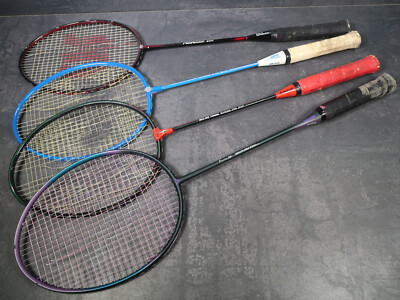 4 Vintage Badminton Schläger - Kawasaki BM-88 - Adidas - Wilson Agressor 200