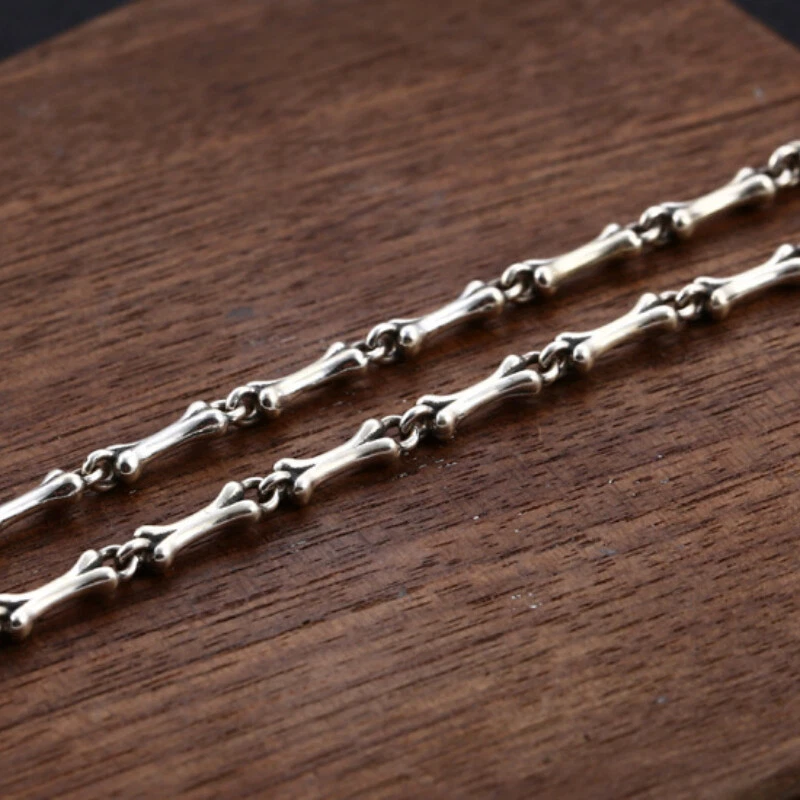 Cadena de collar de motociclista gótico calavera y hueso de plata de ley 925 hecha a mano para HOMBRE Foto 4 de 4