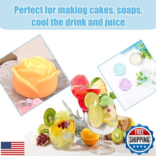 5PCS Rose Silicone Molds, 6-Cavity Non-Stick Flower Ice Cube Mold, 3D Baking - Picture 5 of 5