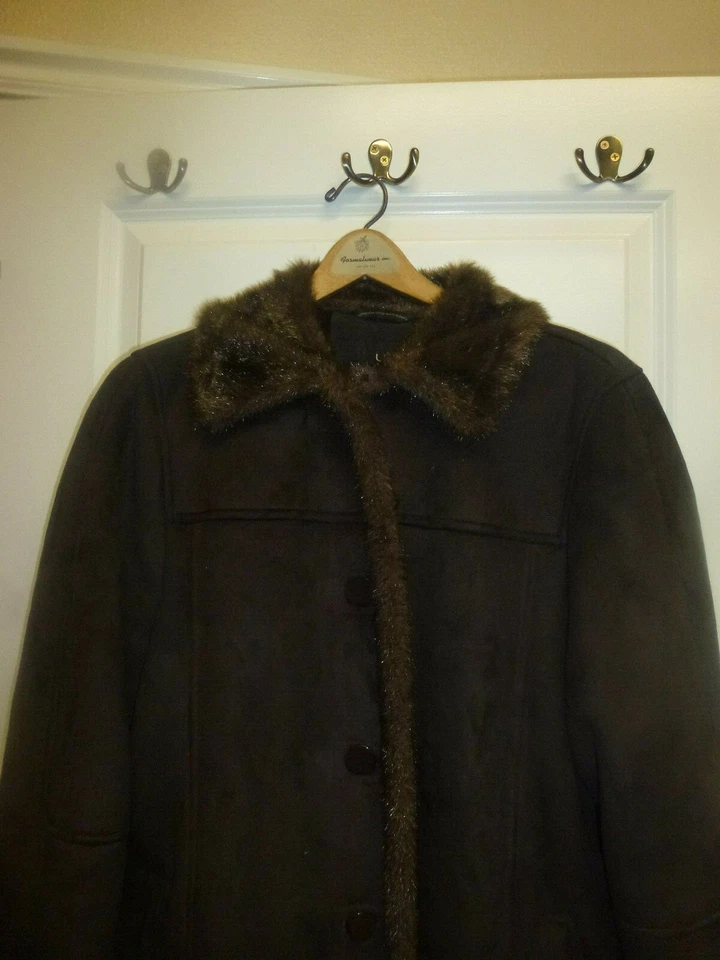 UTEX DESIGN Brown Full Length Faux Suede Coat Women's Size L - Image 3 of 4