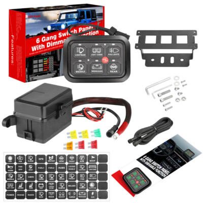 6 Gang ON/OFF Switch Panel Circuit Control Box LED Light Bar Marine Boat Car 12V