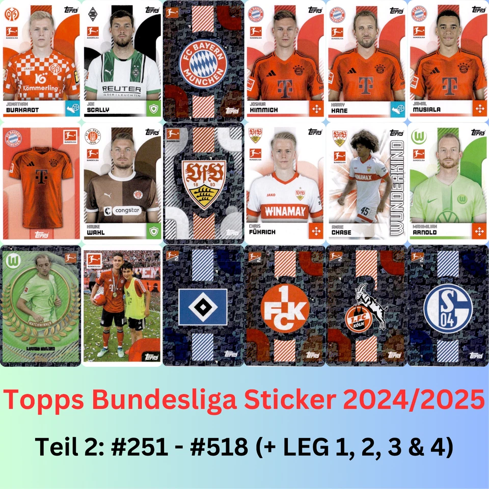 Topps Bundesliga Sticker 2024/2025 - Einzelsticker 251 - 518 zum Aussuchen 24/25