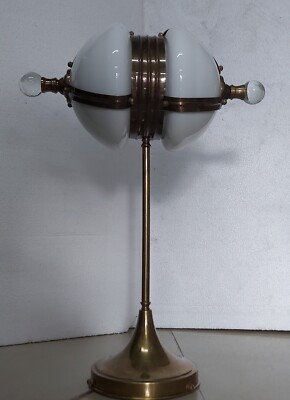 Antique Old Vintage Art Deco Brass & Milk Glass Shade Table Lamp Light ...