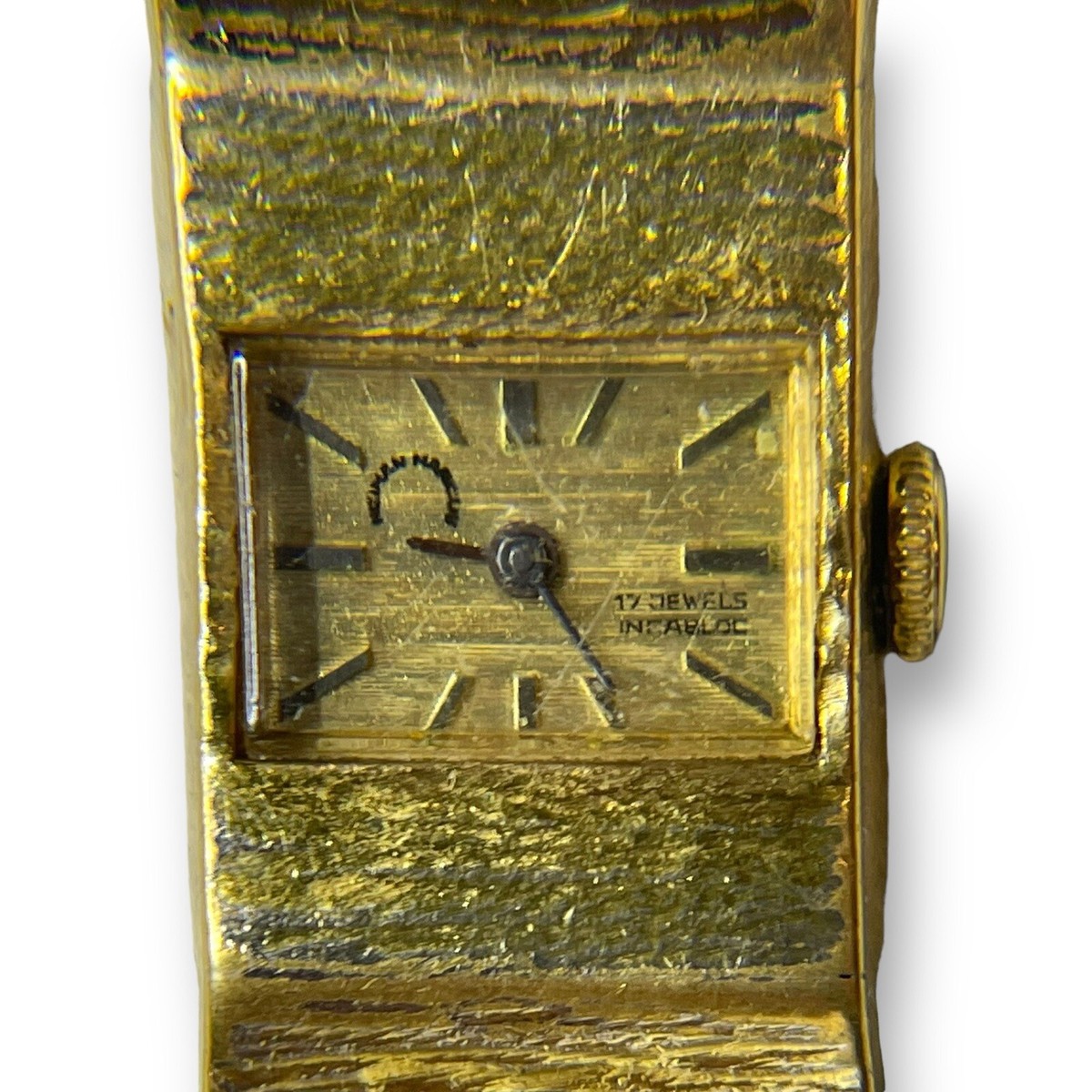 VTG Neiman Marcus Watch Womens Gold Tone Rectangle Wind 