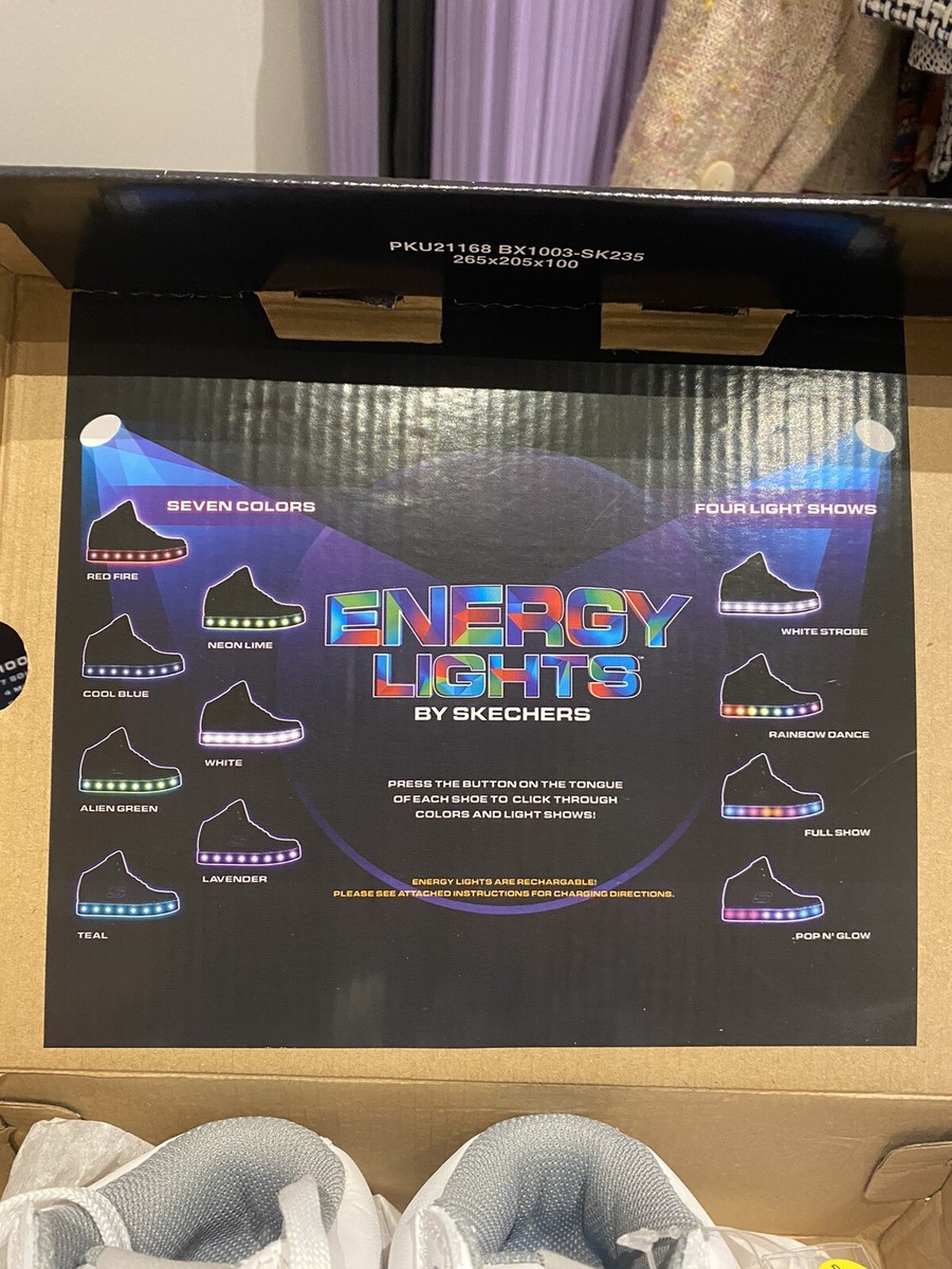 Energy Lights By Skechers Kids Trainers Hi Tops White Leather UK BNIB