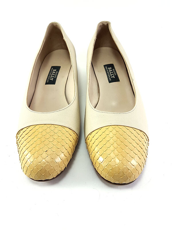 Bally Beige Leather Pumps Python Cap Toe Block He… - image 5