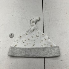 First Impressions White  Gray Star Print Beanie Unisex Size Newborn