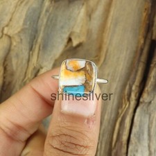 Oyster Turquoise 925 Sterling Silver Boho Statement Handmade Women Ring