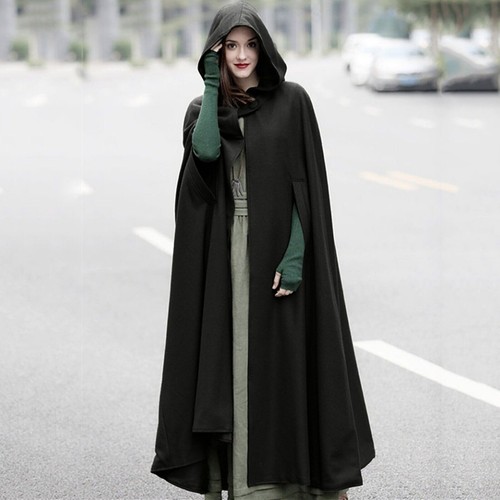 Women's Wool Blend Hooded Button Cape Poncho Maxi Cloak Coat Winter Coat Elegant - Bild 4 von 20