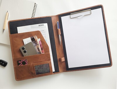 Premium Genuine Leather A4 Padfolio   Stylish Business Organizer Personalized
