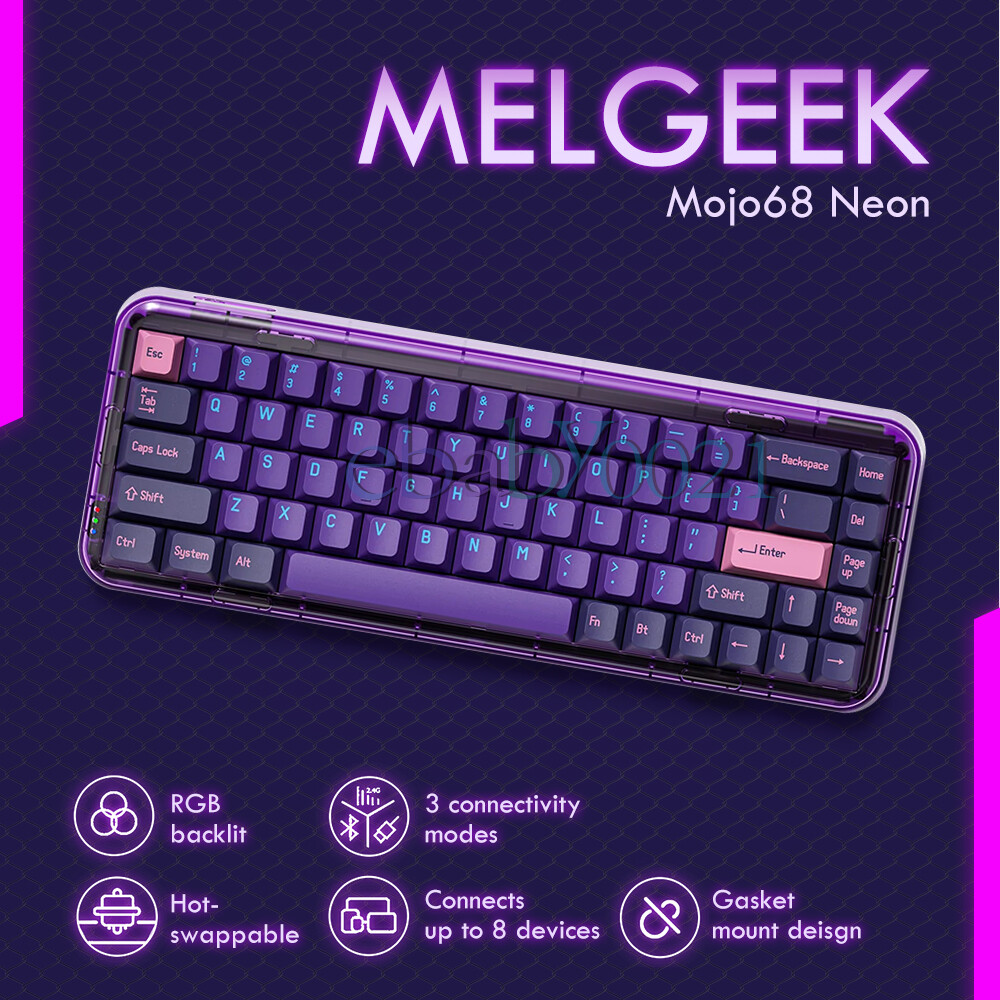 MelGeek Mojo68 Neon Wireless Mechanical Gaming Keyboard RGB Gateron 68keys