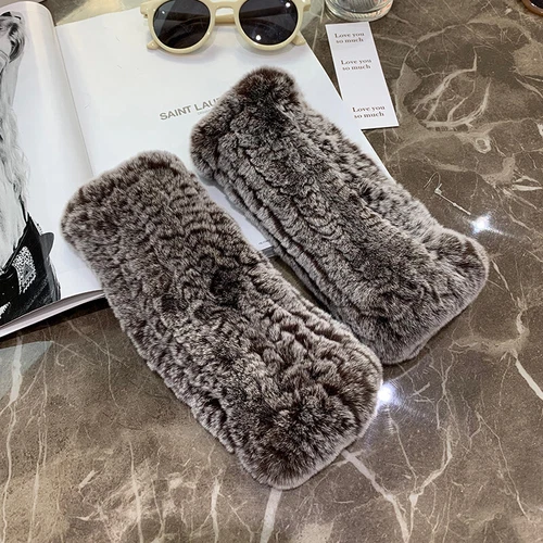 Womens Winter Real Rabbit Fur Gloves Knitted Stretch Fingerless Mitten Gloves - Picture 85 of 102