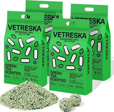 Natural Tofu Cat Litter - Ultra Absorbent, Clumping, Eco-Friendly, 4 Bags
