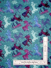 Unicorn Space Star w/ Silver Glitter Fabric By Yard Cotton 3 Wishes Starlight