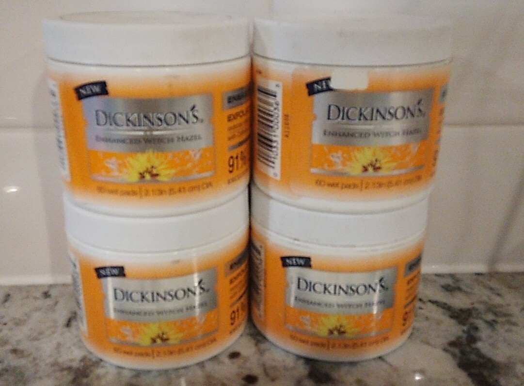 4 PACK Dickinson's Enhanced Witch Hazel 60 Energizing & Exfoliating Wet Pads
