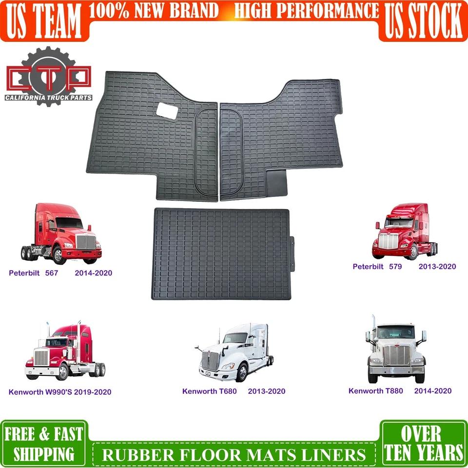 Alfombrillas de camión 3 piezas para Kenworth T680/T880/W990`S&Peterbilt579/567 látex/negro Foto 3 de 4