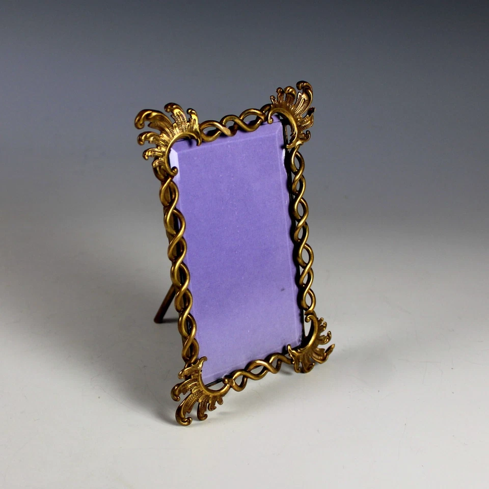Antique French Gilt Bronze Photo Frame w Easel Beveled Glass - Image 3 of 4
