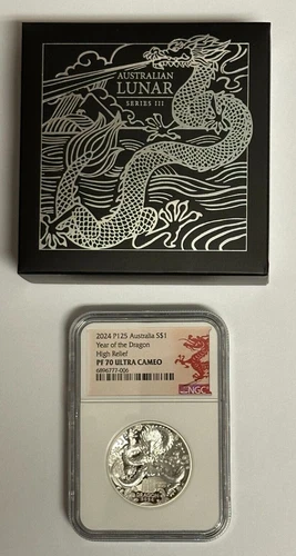 2024 Australia Lunar Year Of The DRAGON High Relief 1oz Silver Coin NGC PF70 OGP