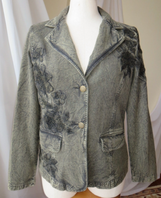 coldwater creek 柄 ジャケット Embroidered Knit Denim Jacket - Coldwater Creek