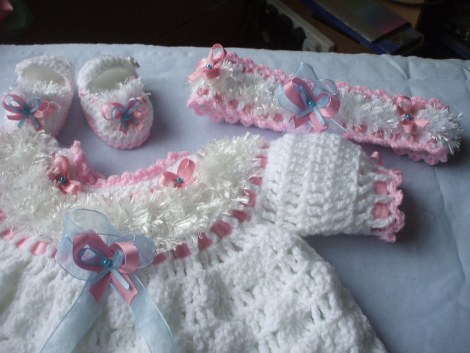 Baby crochet pattern, DK, Dress booties headband Romany girl.inc