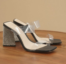 Schutz Womens Ariellen Sandals Block Heel Clear Vinyl Embellished 7.5B
