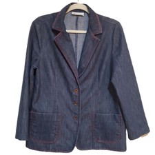 Vintage Denim 3 Button Blazer Indigo & Red Trim No Size Tag See Measurements