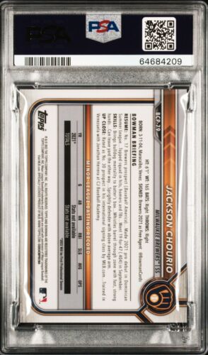 2022 Bowman Zaffiro Cromo Jackson Chourio 1° rifrattore acqua /55 RC PSA 9 - Foto 2 di 2