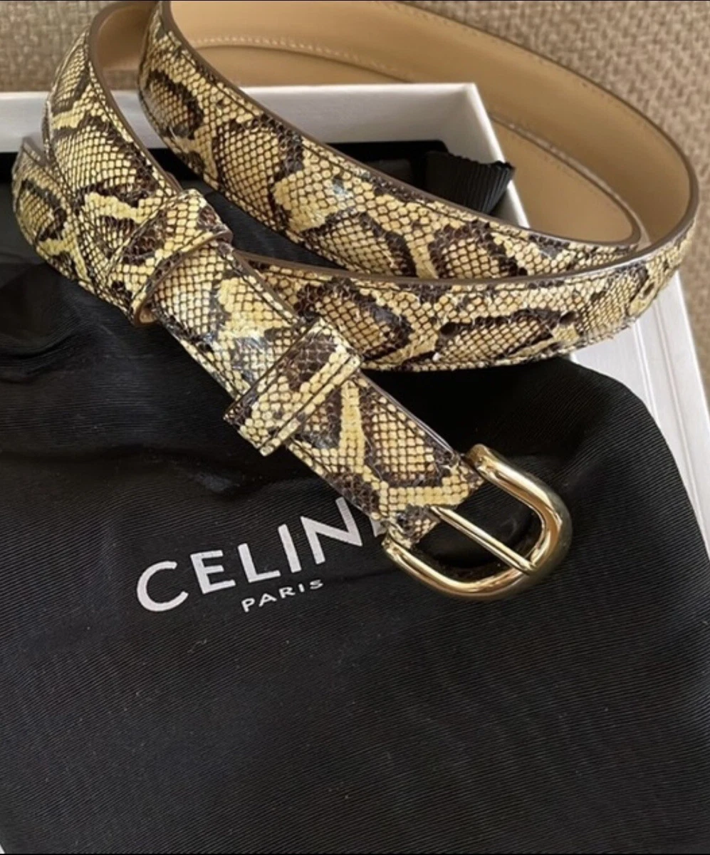 Celine belt elegant gold round buckle python water snake 80 cream skin  leather