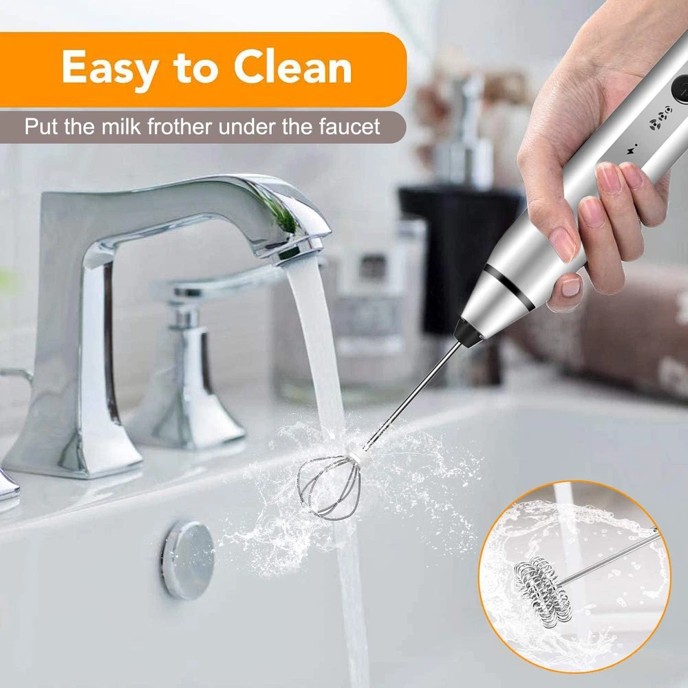 Milk Frother Handheld,  Rechargeable Whisk Drink Mixer for Coffee with Art Stenc