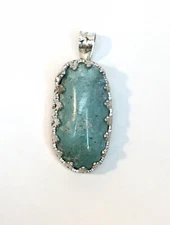 Sterling Silver & Turquoise Stone Pendant for Necklace Handmade Unsigned Oblong