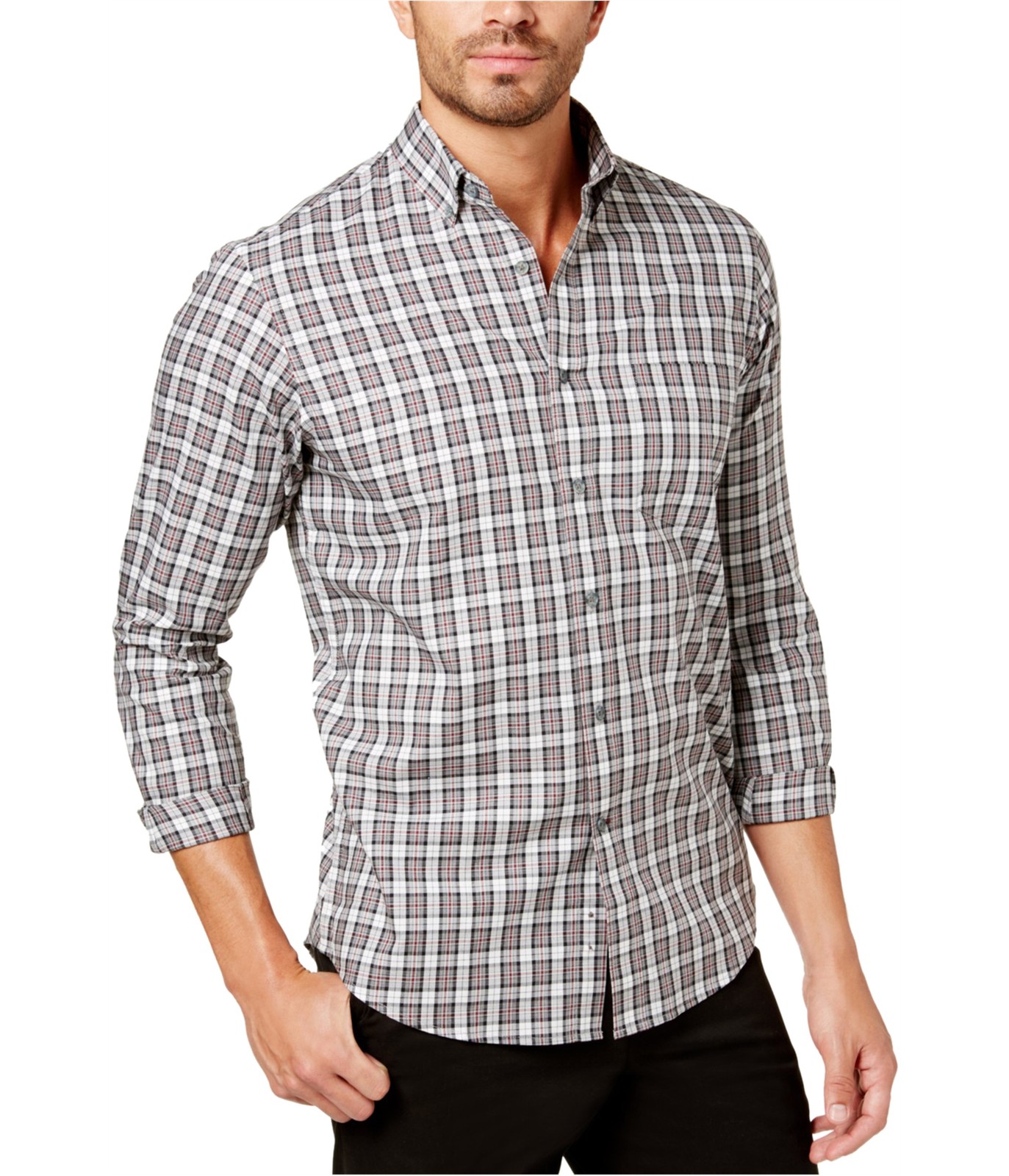 Мужская клетчатая рубашка на пуговицах Club Room, серая, маленькая