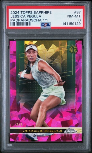 Jessica Pegula 2024 Topps Chrome Sapphire #37 Padparadscha Refractor 1/1 PSA 8
