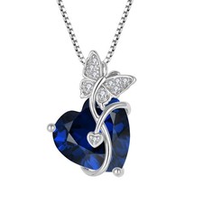 Butterfly Necklace 925 Sterling Silver Love Heart Pendant Sapphire Necklace S...