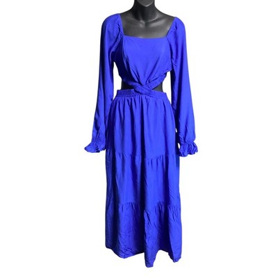 MEROKEETY Royal Blue Rayon Twist Cutout Tiered Maxi Dress Women's S NWT  Sexy | eBay