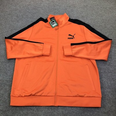 Puma T7 Track Jacket Mens 2XL Orange Full Zip Colorblock Athletic Pockets 1968