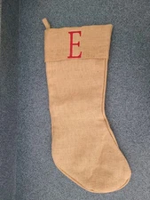 Ah Worldmarket Christmas Stocking Natural Burlap  Stocking  Beige Letter E 