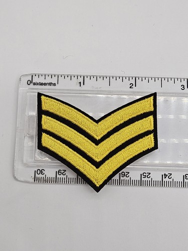 Army Sergeant Stripes Badge Patch - Embroidered Iron On Patches - Picture 2 of 3