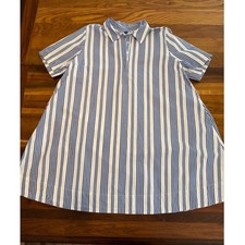 Old Navy Womens Blue White Striped Short Sleeve Shirt Dress Pocket A-Line Large