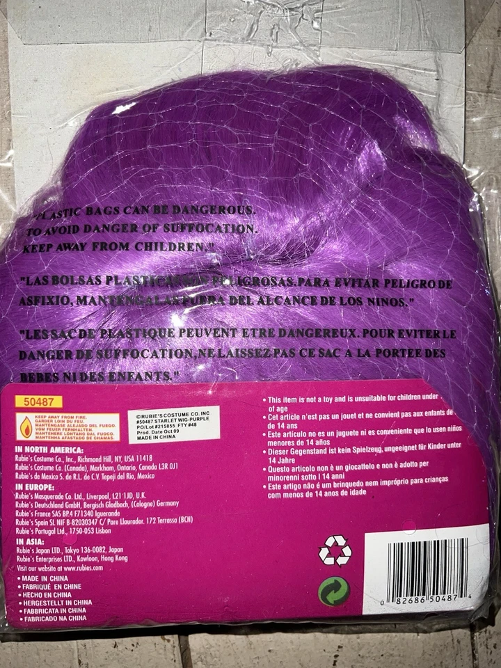 Purple Wig Starlet Bob Bangs Party Costume Cosplay Hair Halloween Rubie’s - Image 4 of 4