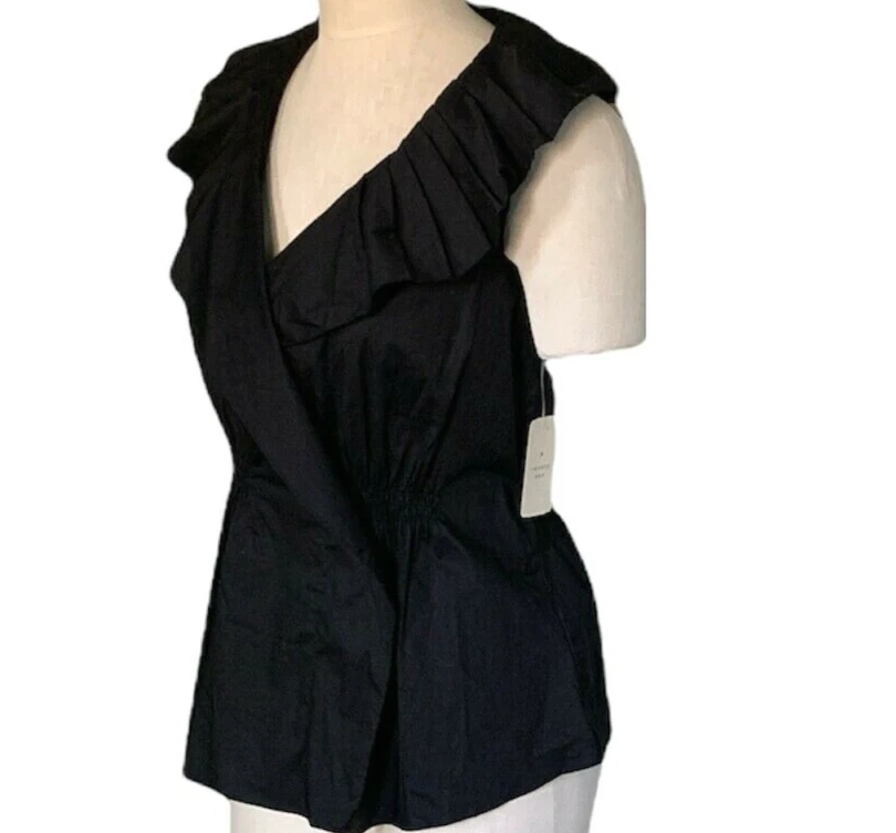 Nuevo con etiquetas Top Twenty One sin mangas con volantes cuello en V imitación envolvente talla S negro 167A Foto 4 de 4