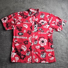 Wes And Willy Shirt Men's Large Red College Button Up Georgia Bulldogs Hawaiian