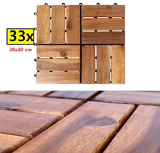 33x LEX Holzfliesen Akazienfliesen 3m&sup2; Terrasse Balkon Klickfliesen Latten 30x30