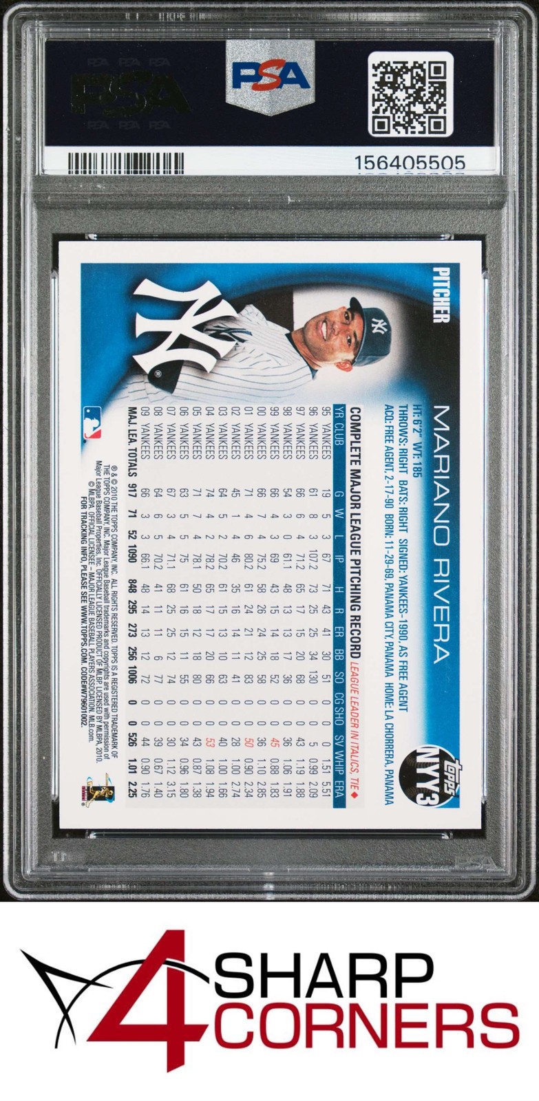 2010 TOPPS TEAM SET YANKEES #NYY3 MARIANO RIVERA HOF PSA 10 view 2